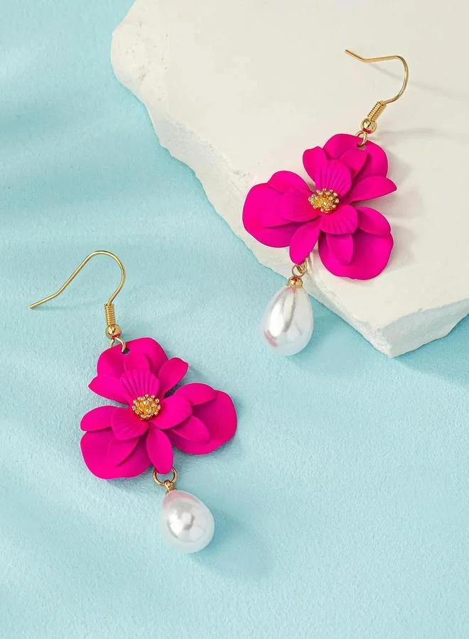 Take Two Women 3D Flower Faux Pearl Dangle Earrings